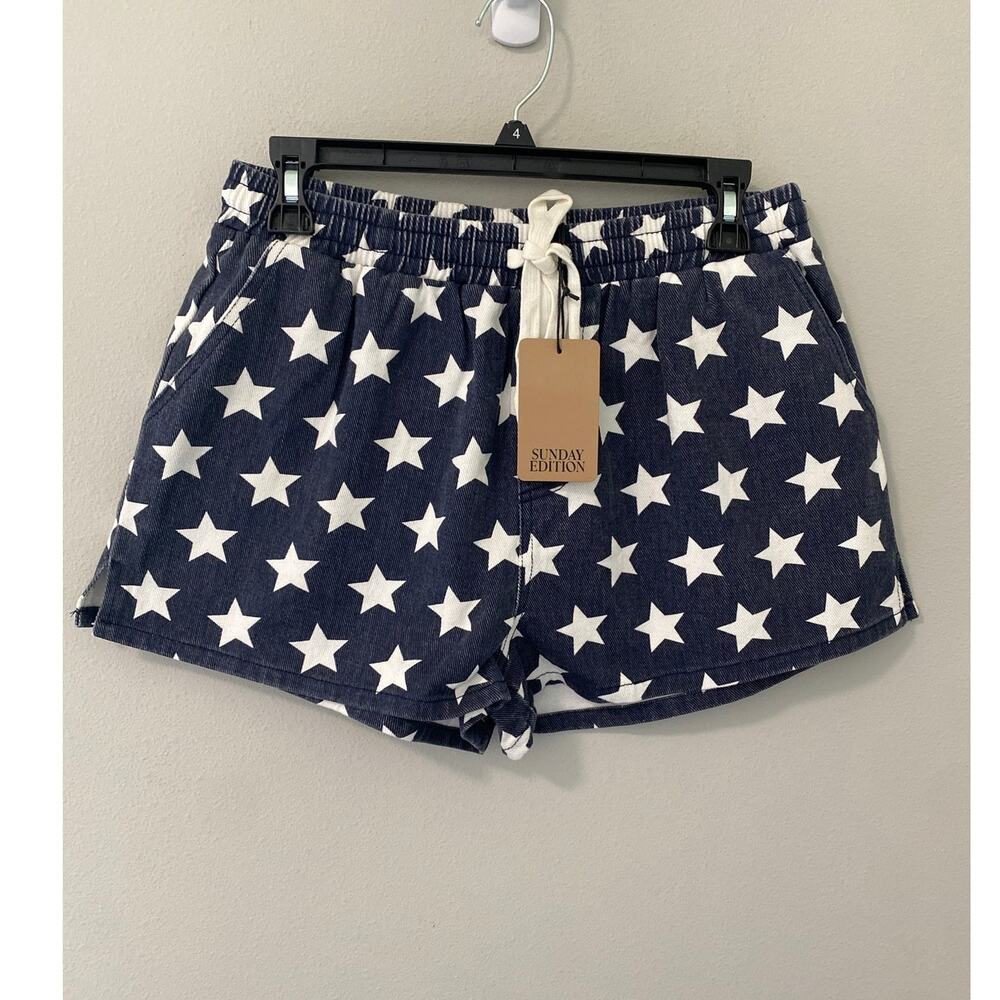 NWT Sunday Edition Americana Star Print Denim Shorts White Size Small